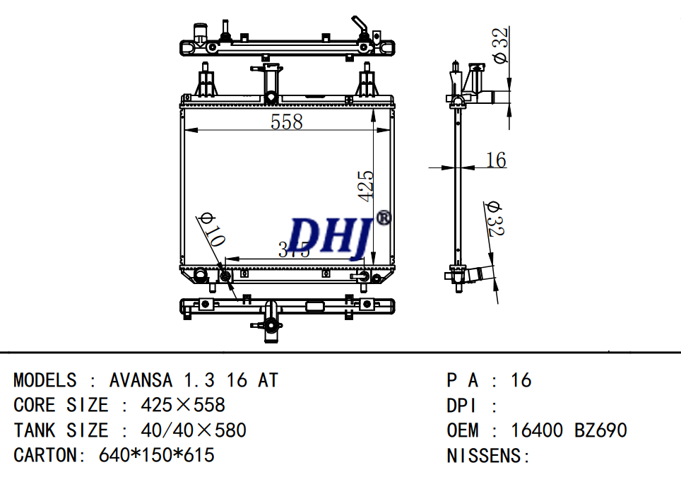Car radiator for TOYOTA AVANSA,16400-BZ690