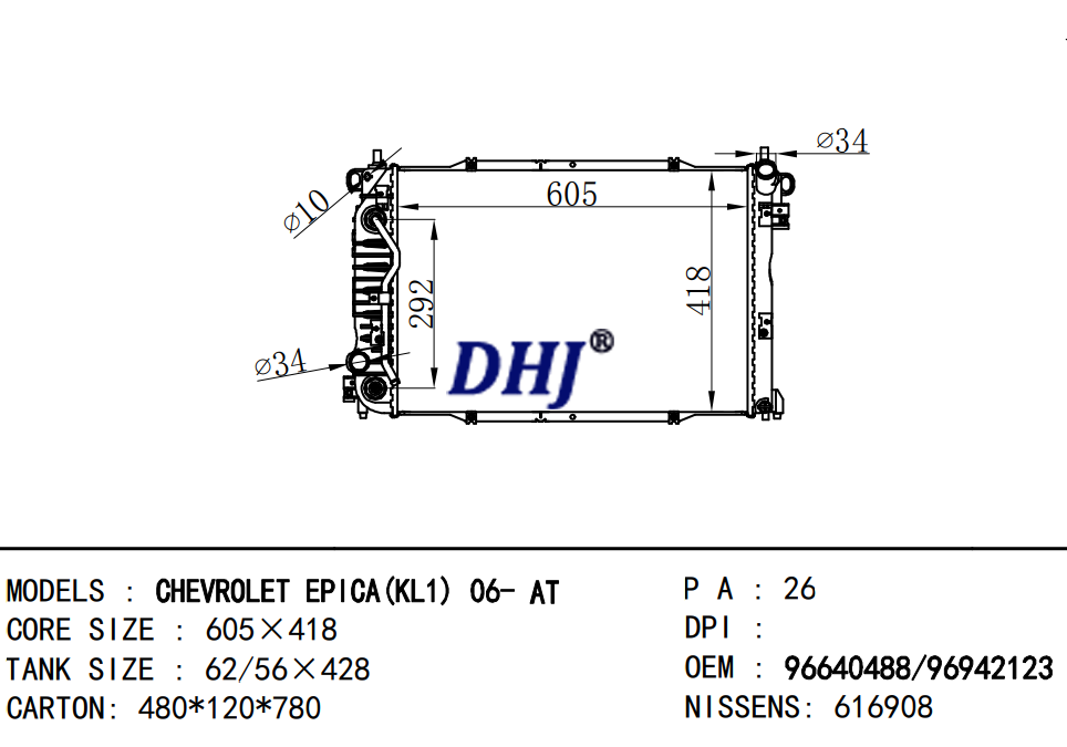 CHEVROLET EPICA(KL1)auto radiator,96640488/96942123