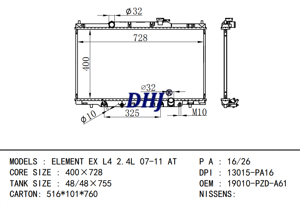 HONDA ELEMENT EX L4 CAR RADIATOR,19010-PZD-A12,19010-PZD-A61,19010-PZD-A62,801301