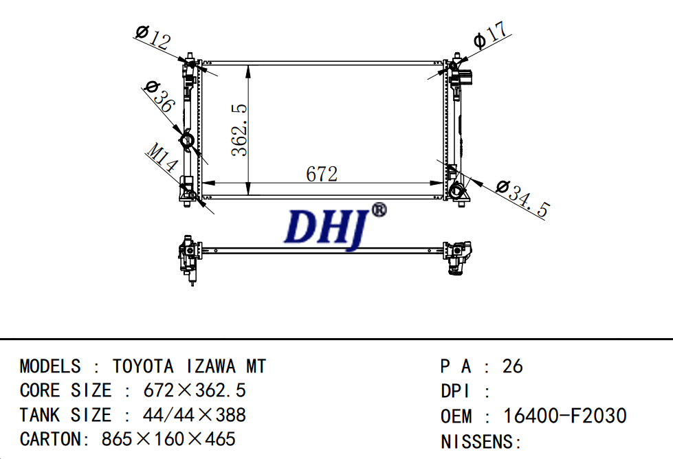 TOYOTA IZAWA car radiator,16400-F2030