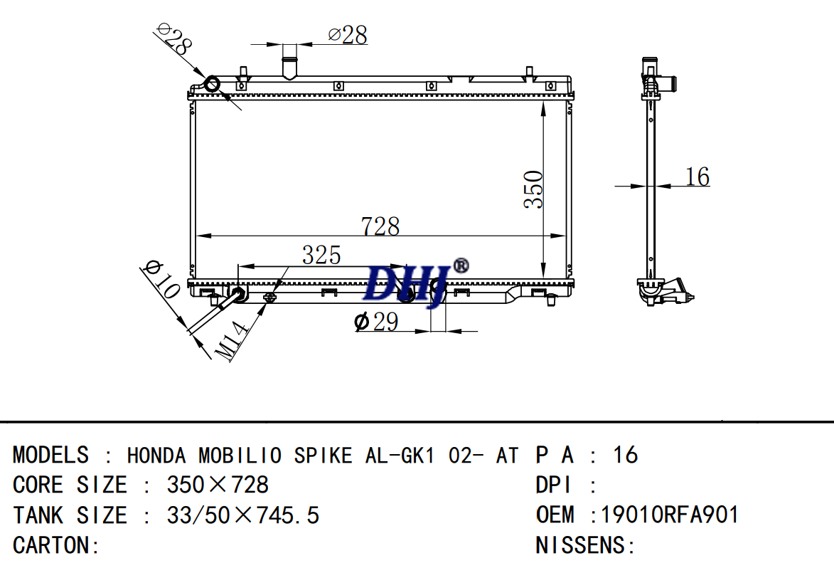 19010RFA901,HONDA MOBILIO SPIKE AL-GK1 car radiator