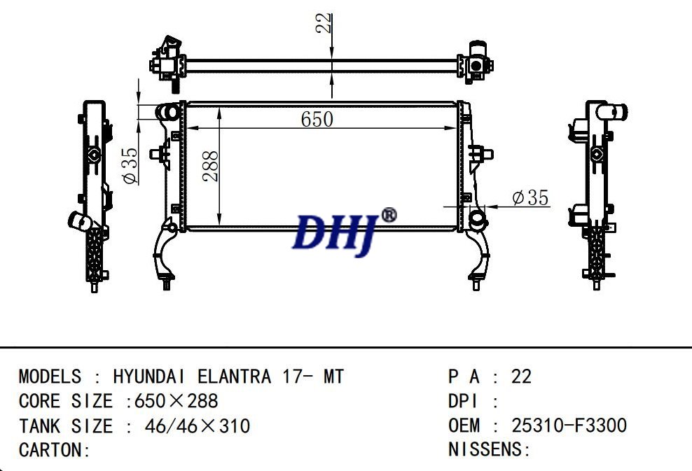 25310-F3300,Radiator for HYUNDAI ELANTRA 17- MT
