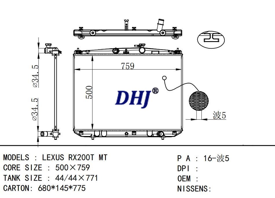 TOYOTA LEXUS RX200T MT car radiator