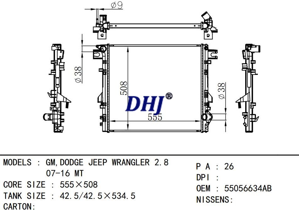 55056634AB,radiator GM,DODGE JEEP WRANGLER 2.8 07-16 MT