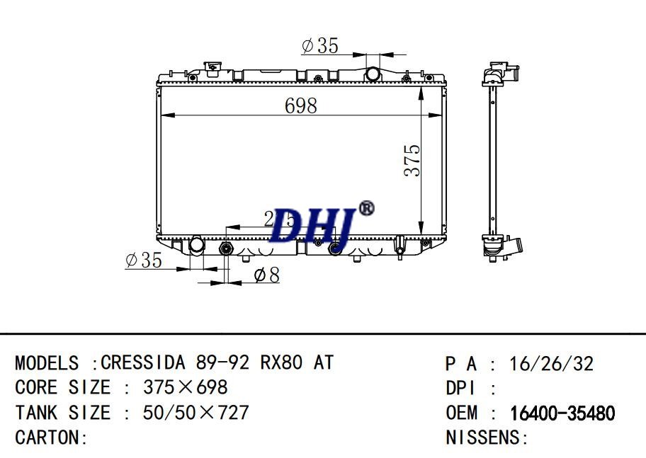 16400-35480,TOYOTA CRESSIDA 89-92 RX80 AT car radiator
