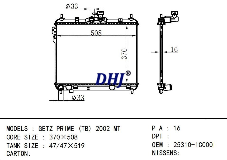 25310-1C000,HYUNDAI GETZ PRIME (TB) 2002 MT car radiator