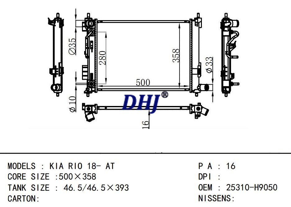 25310-H9050,TOYOTA KIA RIO 18- AT auto radiator