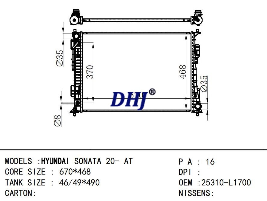 25310-L1700,HYUNDAI SONATA 20 car radiator