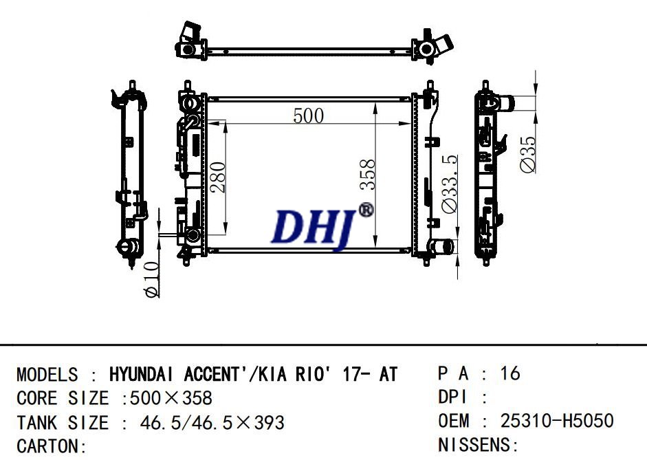 25310-H5050,HYUNDAI RADIATOR FOR ACCENT/KIA STONIC RIO