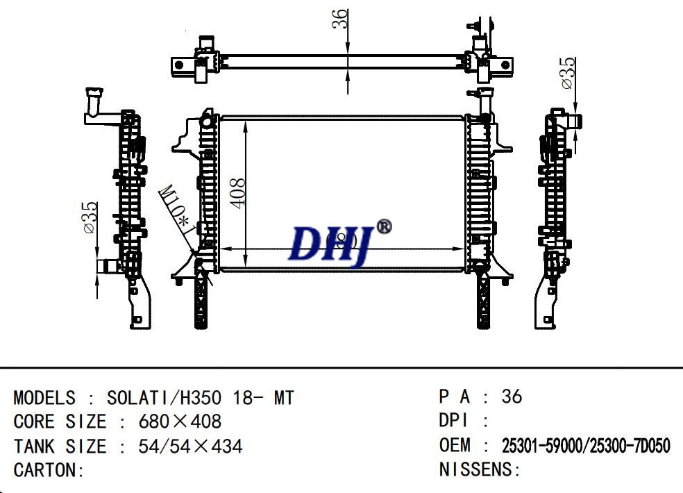 25301-59000 25300-7D050,HYUNDAI SOLATI/H350 car radiator