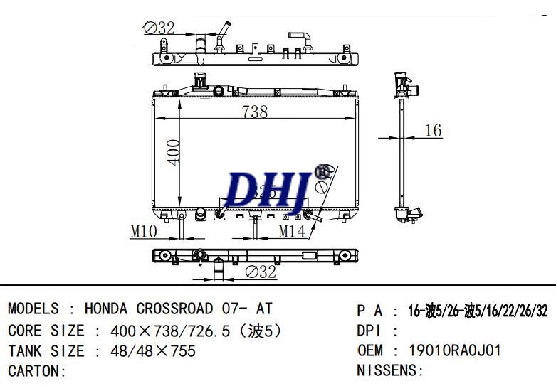 19010RA0J01,HONDA CROSSROAD auto radiator