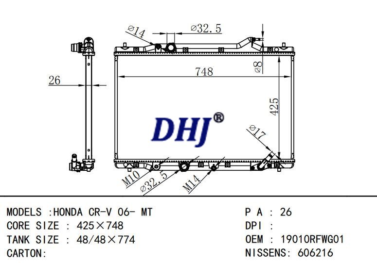 19010RFWG01,HONDA CR-V 06- MT auto radiator