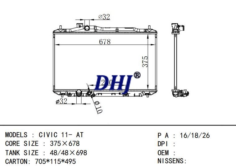 HONDA CIVIC 11- AT car radiator