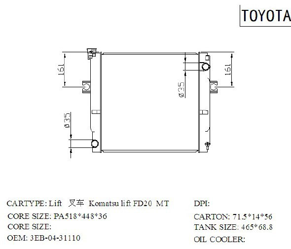 TOYOTA FORKLIFT radiator OME;3EB-04-31110