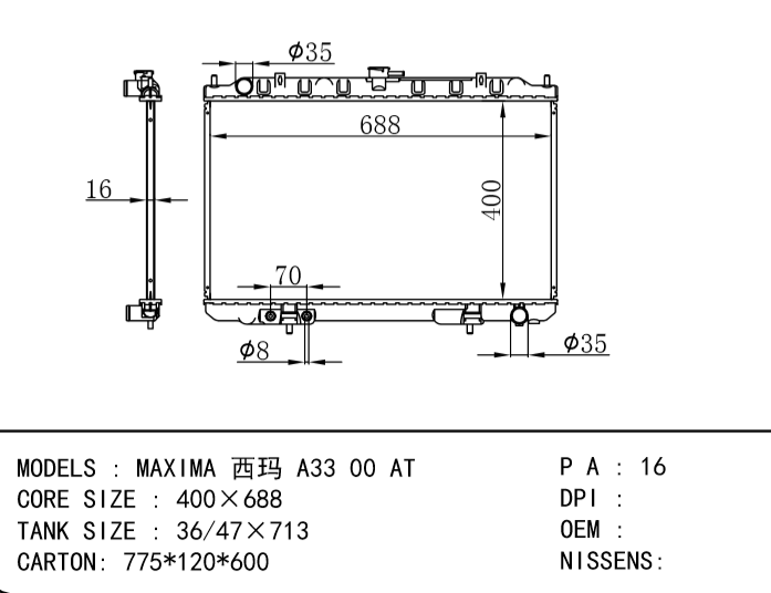 NISSAN MAXIMA RADIATOR A33 00 AT