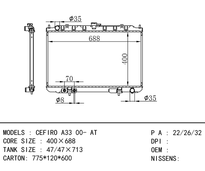 NISSAN CEFIRO RADIATOR A33 00- AT