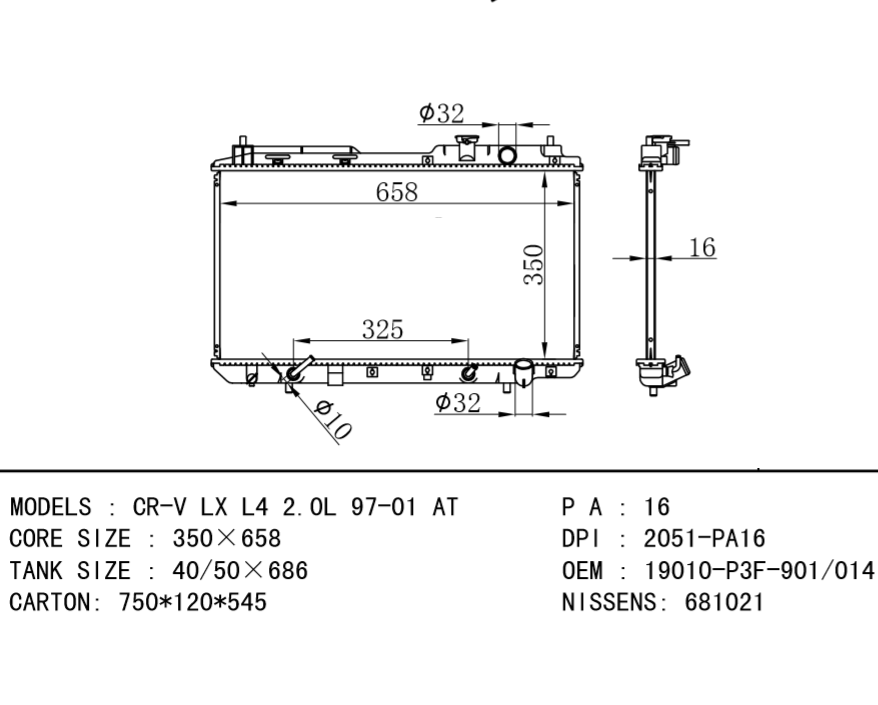 HONDA RADIATOR OEM 19010-P3F-901/19010-P3F-014 19010P3F901 19010P3F902 68102 CR-V