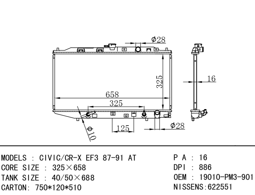  HONDA Radiator 19010-PM3-901 622551 19010-PM3-901 NISSENS:622551