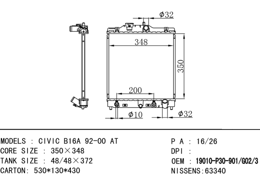 HONDA Radiator 19010-P30-901 19010P2J901 19010P28G52 19010P2FA51 19010P30901 1901