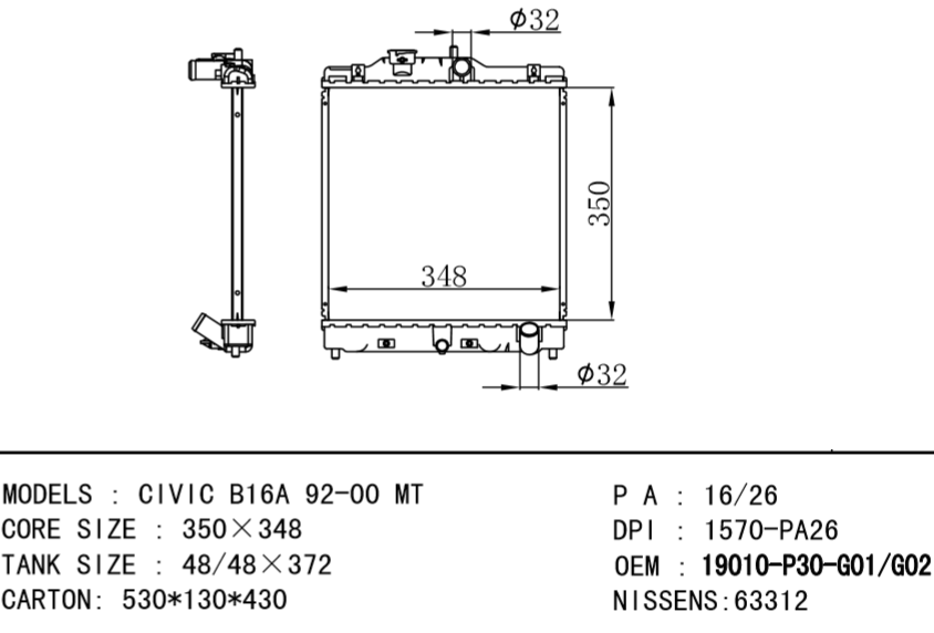 HONDA Radiator 19010-P30-G01 19010P2TG01 19010P30G01 19010P28A01 19010P28A03 1901