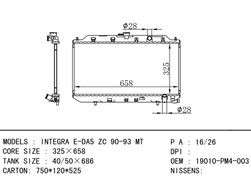 HONDA Radiator 19010-PM4-003 19010PM4004 19010PM4003 19010PE1666 INTEGRA E-DA5 ZC