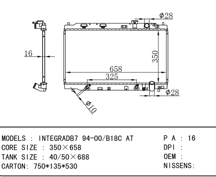 HONDA Radiator FOR INTEGRADB7 94-00/B18C AT