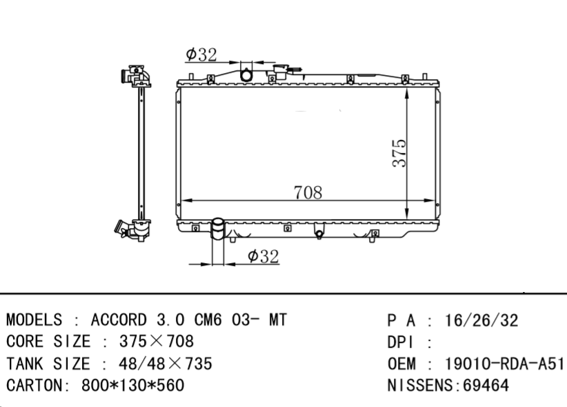 HONDA Radiator 19010-RDA-A51 19010-RDA-A52 19010RDAA51 19010RDAA52 ACCORD 3.0 CM6