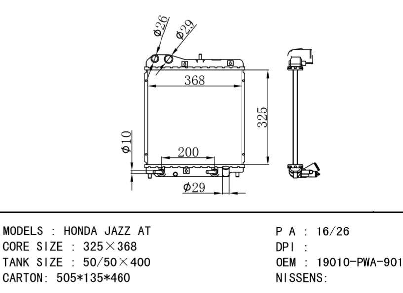 HONDA 19010-PWA-G01 19010-PWA-901 JAZZ AT RADIATOR