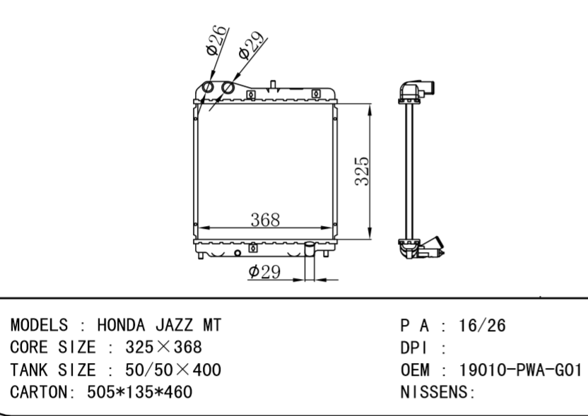 HONDA JAZZ RADIATOR 19010-PWA-G01 HONDA JAZZ AT