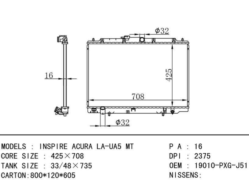 HONDA Radiator 19010PXGJ51 19010 PGE A51 19010-PXG-J51 INSPIRE ACURA LA-UA5 MT