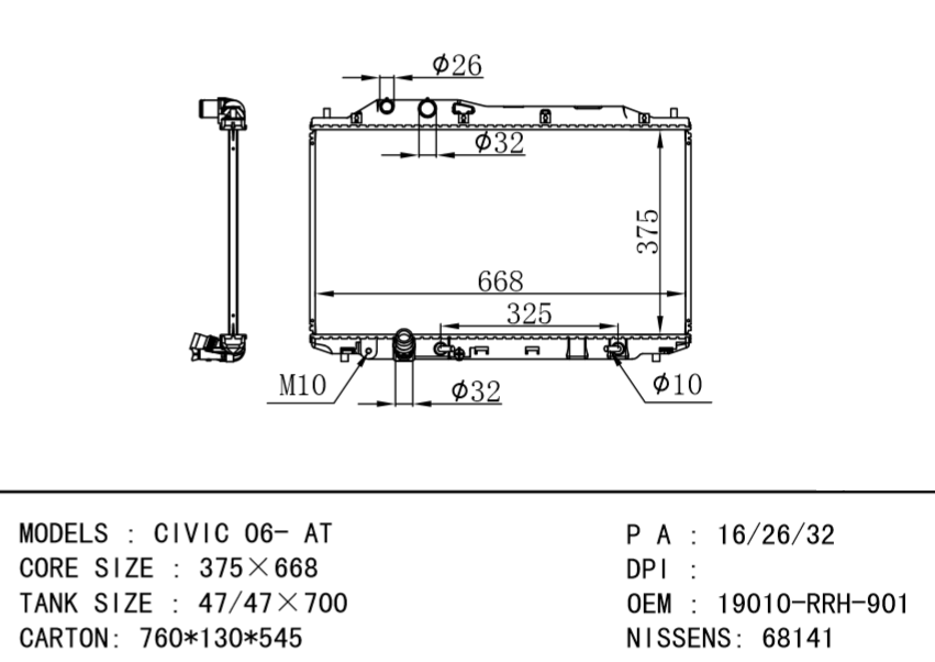 HONDA Radiator 19010-RRH-901/19010RRH901 HONDA CIVIC,06FA1/05FD3 AT