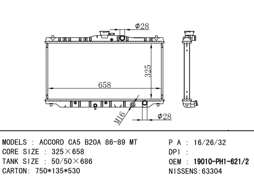HONDA Radiator 19010-PH1-621 19010-PH1-622 19010PH1622 19010PH1621 63304 ACCORD C