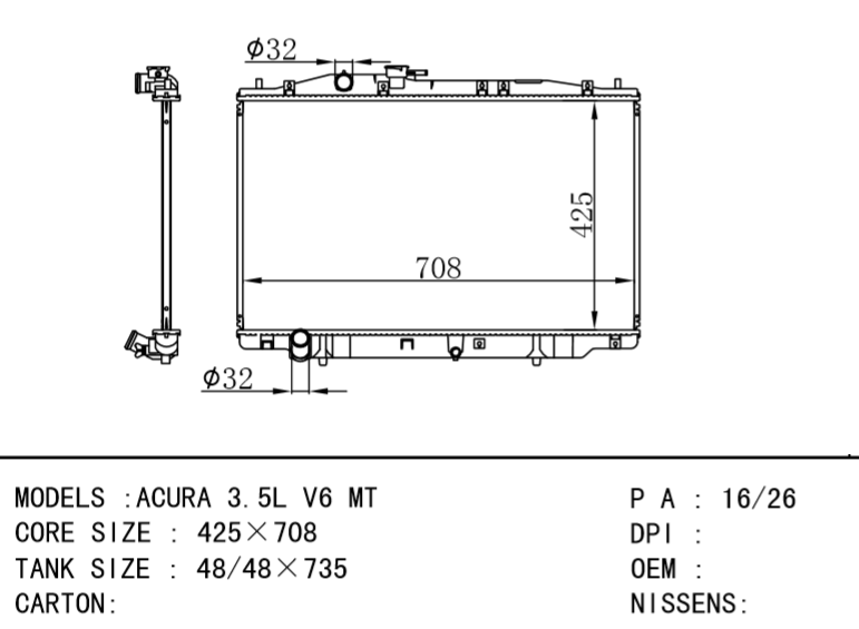 HONDA Radiator for ACURA 3.5L V6 MT