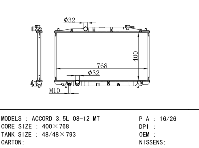 HONDA Radiator ACCORD 3.5L 08-12 MT