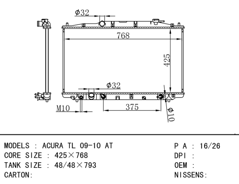 HONDA Radiator ACURA TL 09-10 AT MT