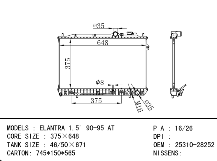 HYUNDAI Radiator 25310-28252 25310-28030 25310-28B00 25310-28200 25310-28300 2531