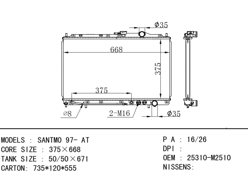  HYUNDAI Radiator 25310-M2510 SANTMO 97- AT