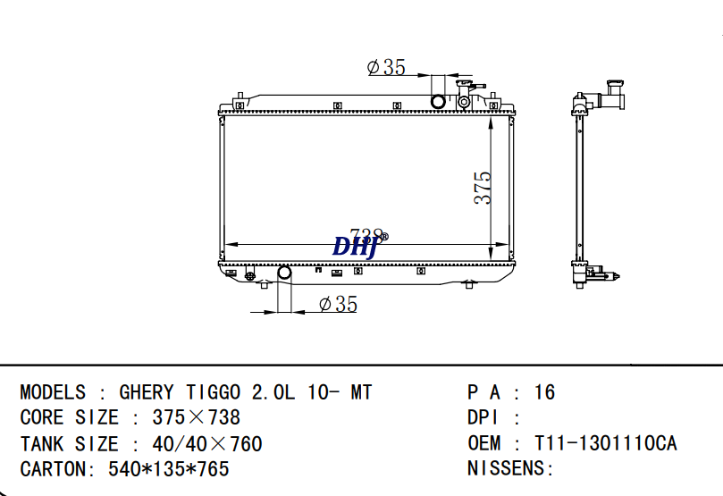 GHERY TIGGO 2.0L 10- MT Radiator