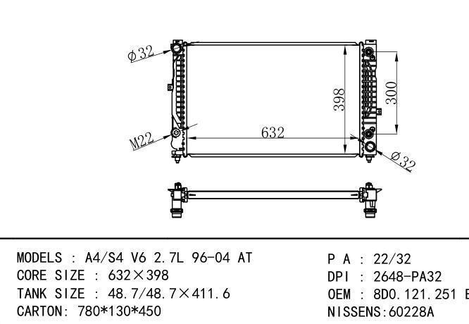 8D0.121.251 BB,4B0121251AF,8D0121251L Car Radiator for AUDI A4-S4 1.6iV6'