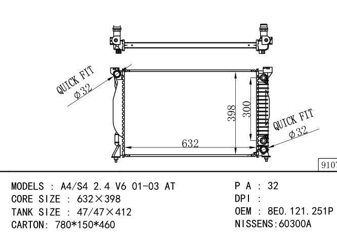 8E0.121.251P,8E0121251P Car Radiator for AUDI A4-S4 2.4 V6