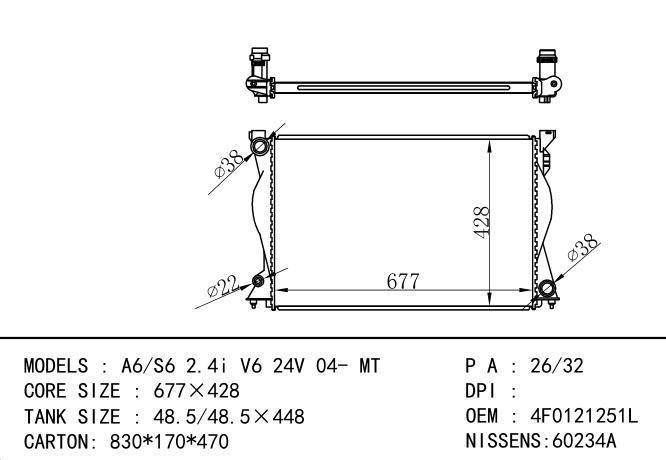 4F0121251L,4F0121251T,4F0121251L Car Radiator for AUDI A6-S 6  2.4 i V6 24V