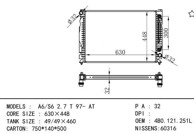 4B0.121.251AE,4B0.121.251L Car Radiator for AUDI A6-S6 2.7 T