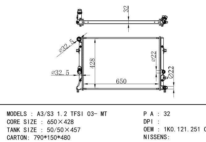 1K0.121.251C Car Radiator for AUDI A3/S3 1.2 TFSI 03- MT