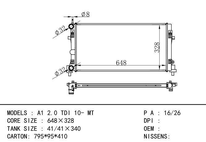  Car Radiator for AUDI A1 2.0 TDI 10-MT