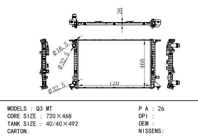  Car Radiator for AUDI Q3 MT