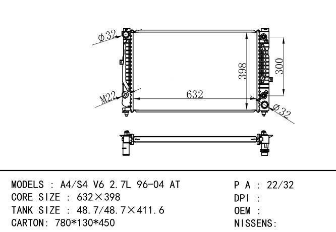  Car Radiator for AUDI A4/S4 V6 2.7L 96-04 AT