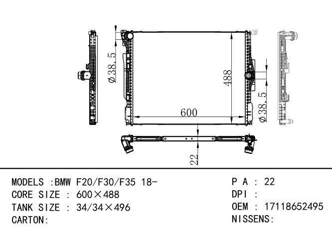 17118652495 Car Radiator for BMW BMW F20/F30/F35 18-