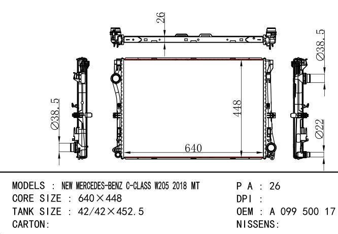 A 099 500 17 03 Car Radiator for BENZ NEW MERCEDES-BENZ C-CLASS W205