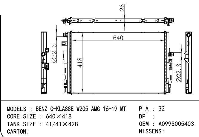 A0995005403 Car Radiator for BENZ BENZ C-KLASSE W205 AMG 16-19 MT