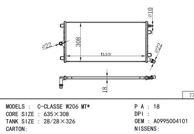 A0995004101 Car Radiator for BENZ C-CLASSE W206 MT*